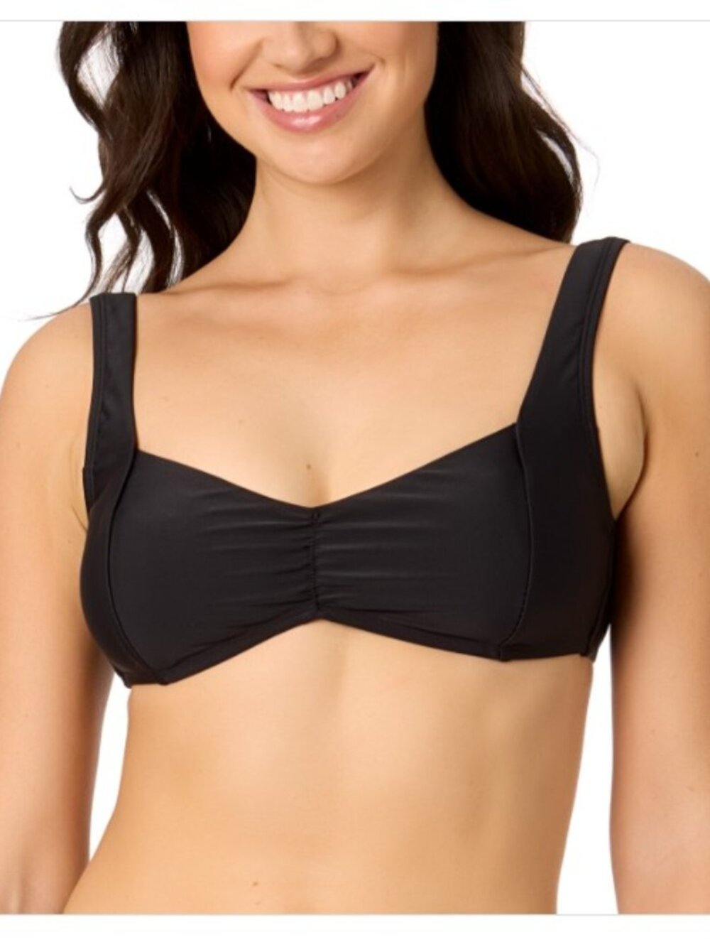 Salt + Cove Juniors' Center-Ruched V-Neck Bikini Top Black